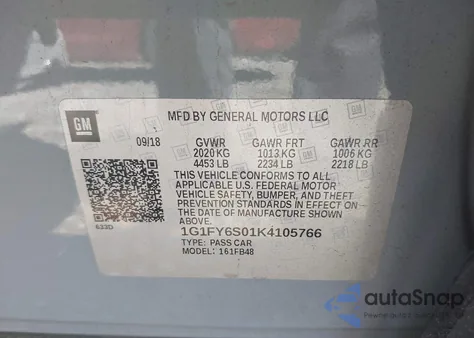 2019 Chevrolet Bolt Ev Lt из США, поврежденный, VIN 1G1FY6S01K4105766